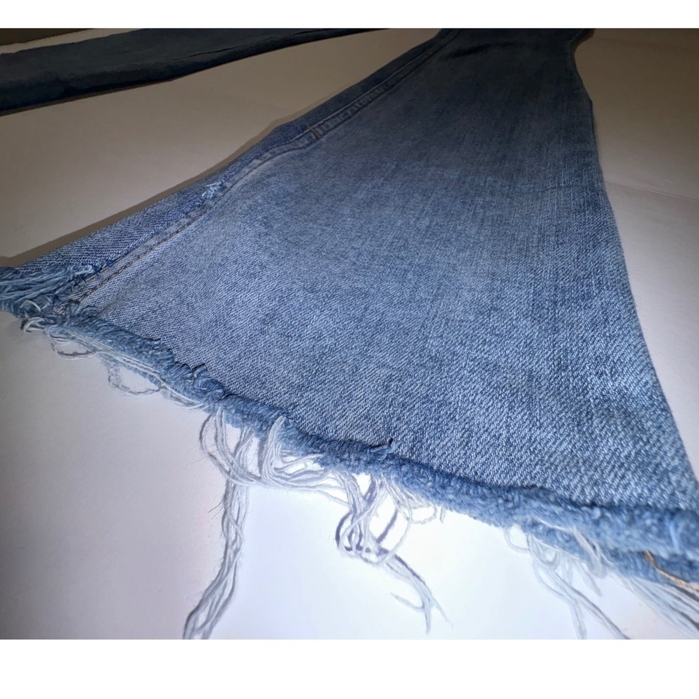 Cleo Wolf High Rise Bootcut Jeans Blue Distressed Cuffed Hem Size 26W 34L - Picture 5 of 9